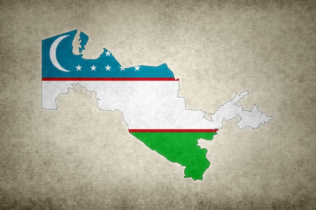 Mappa dell'Uzbekistan con la sua bandiera all'interno