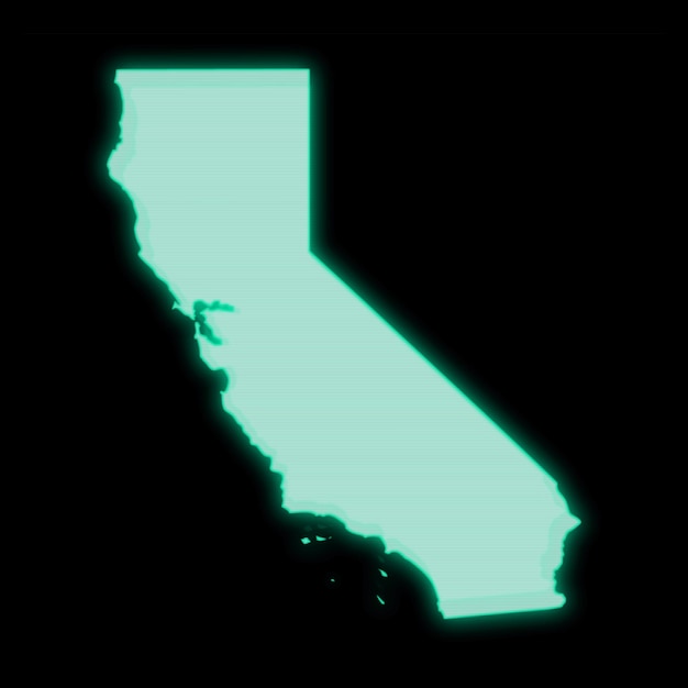 Mappa della California vecchio schermo verde del terminale del computer su sfondo scuro