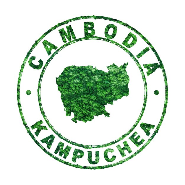 Mappa della Cambogia Francobollo postale Concetto di emissione di CO2 per lo sviluppo sostenibile