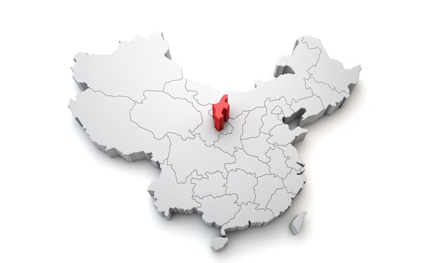 Mappa della cina che mostra il rendering dell'area regionale di ningxia