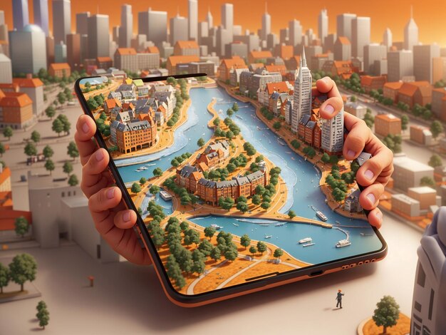 Mappa della città 3D con dettagli mobili enormi