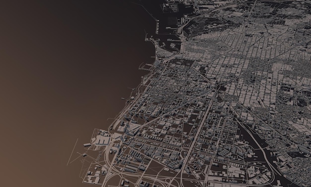 Mappa della città di Barcellona Spagna Rendering 3D Vista satellitare aerea