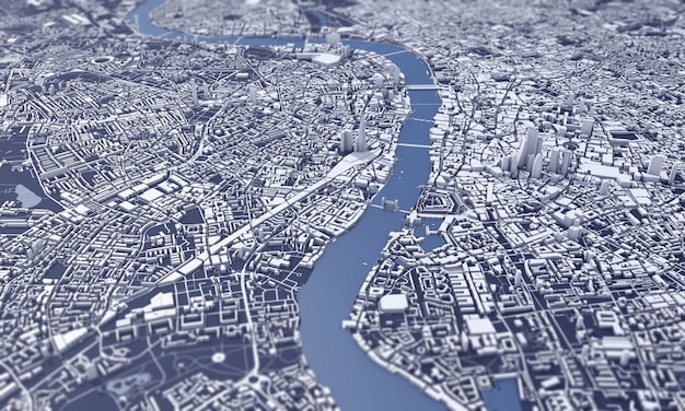 Mappa della città di Londra d rendering vista satellitare aerea