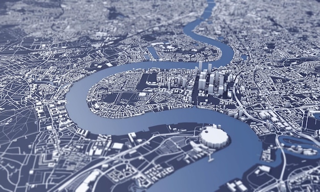 Mappa della città di Londra d rendering vista satellitare aerea