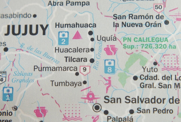 mappa della città di Tilcara provincia di Jujuy nella Repubblica argentina concetto di viaggio