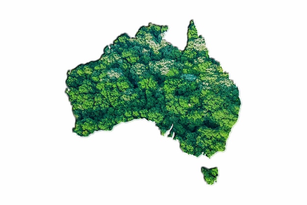 Mappa della foresta verde dell'Australia, su sfondo bianco