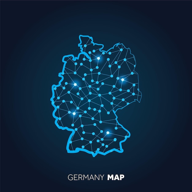 Mappa della Germania realizzata con linee collegate e punti luminosi