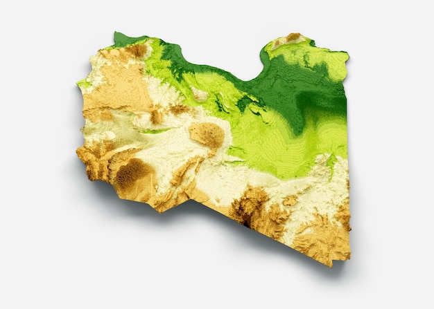 Mappa della Libia Rilievo ombreggiato Colore Mappa dell'altezza su sfondo bianco Illustrazione 3d