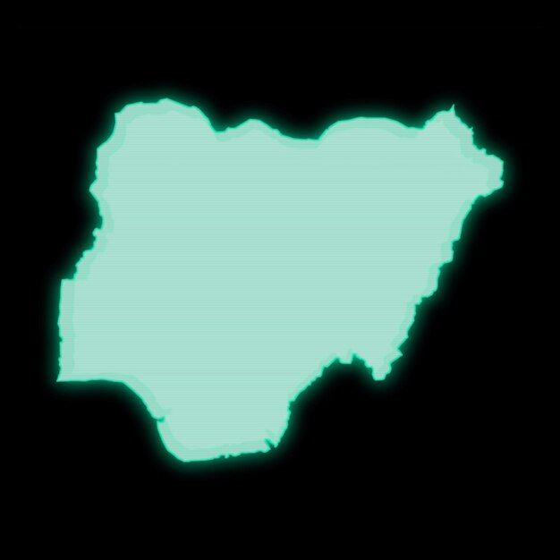 Mappa della Nigeria, vecchio schermo verde del terminale del computer, su sfondo scuro