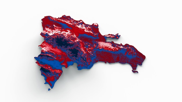 Mappa della Repubblica Dominicana con la bandiera Colori Rosso e giallo Illustrazione 3d della mappa in rilievo ombreggiata