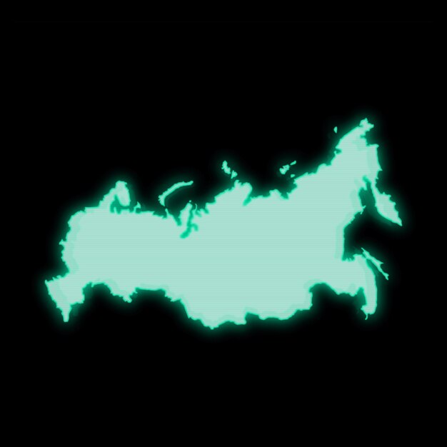 Mappa della Russia, vecchio schermo del terminale del computer verde, su sfondo scuro