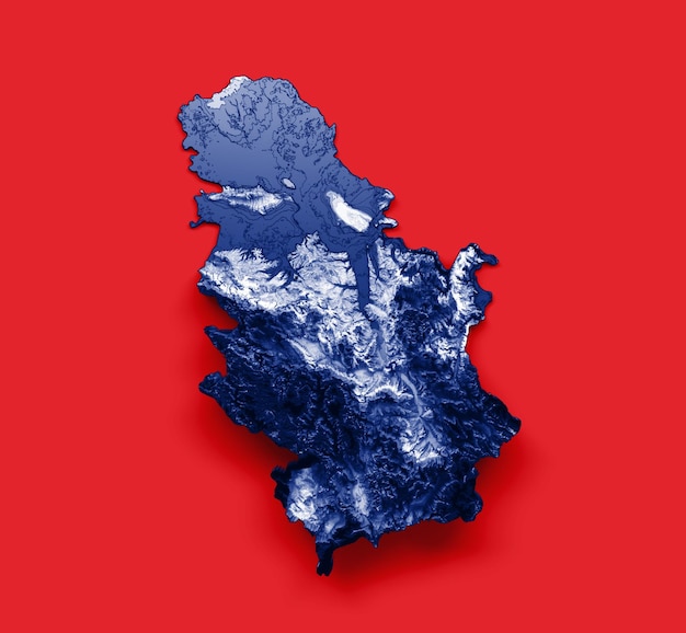 Mappa della Serbia con la bandiera Colori blu e rosso Mappa in rilievo ombreggiato illustrazione 3d