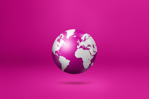 Mappa della terra del globo del mondo isolata su sfondo orizzontale rosa