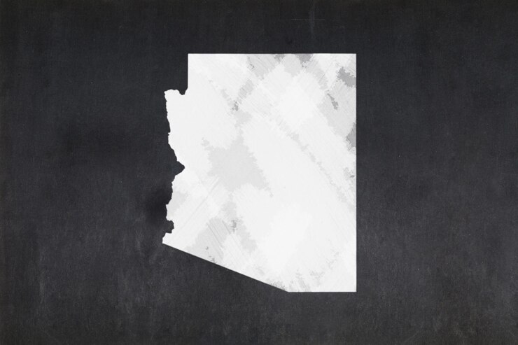 Foto mappa dello stato dell'arizona disegnata su una lavagna
