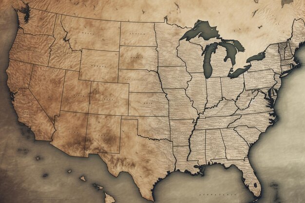 Mappa dello stato in stile vintage con texture in difficoltà Generative ai