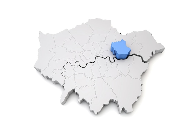 Mappa di Greater London che mostra il quartiere di Newham nel rendering blu d