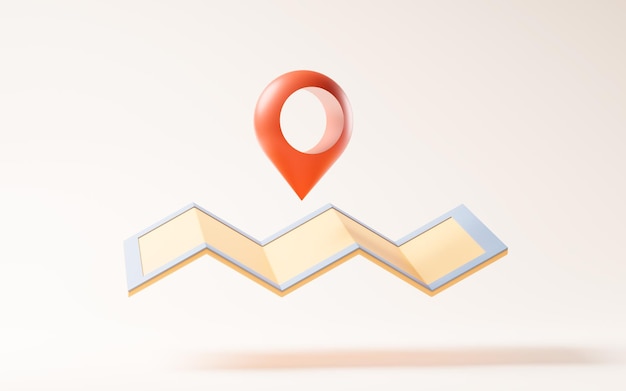 Mappa e puntatore della posizione con rendering 3d in stile cartone animato