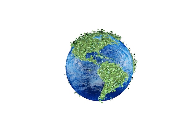 Mappa ecologica del mondo costituita da erba verde e foglie tropicali Concetto di riciclaggio