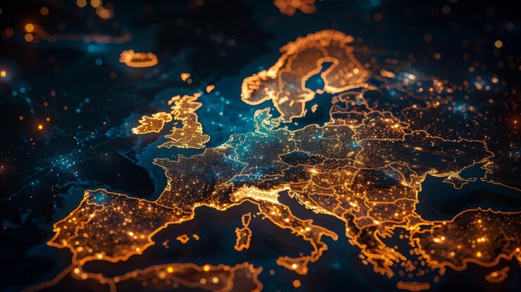 Mappa illuminata dell'Europa di notte