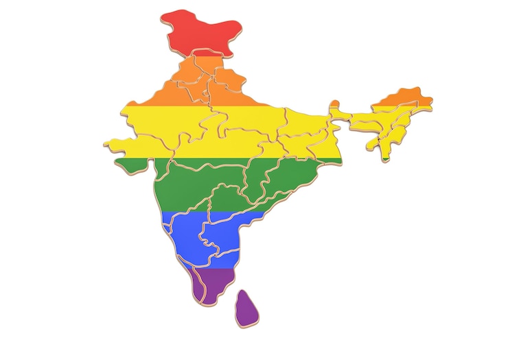 Foto mappa indiana con la bandiera lgbt in 3d
