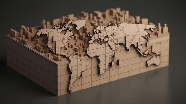 Mappa mondiale del cartone Spedizioni logistiche globali e attività di consegna in tutto il mondo