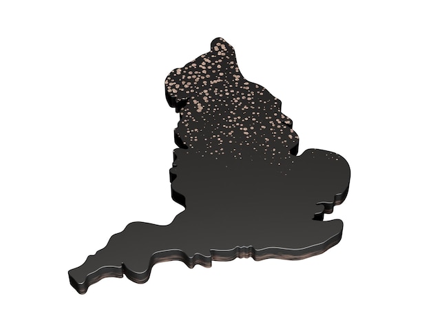 Mappa nera premium dell'Inghilterra isolata su illustrazione 3d bianca