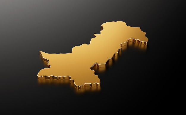 Mappa Pakistan Gold su sfondo nero 3d'illustrazione