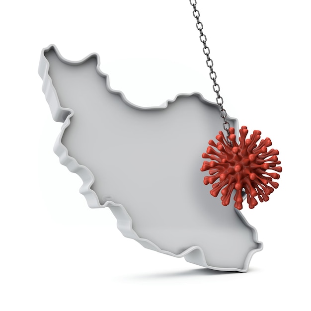 Mappa semplice dell'Iran colpita dal rendering del coronavirus d