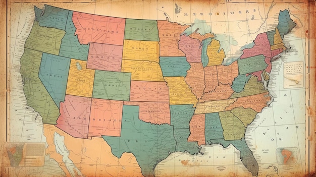 Mappa stampata degli Stati Uniti d'America