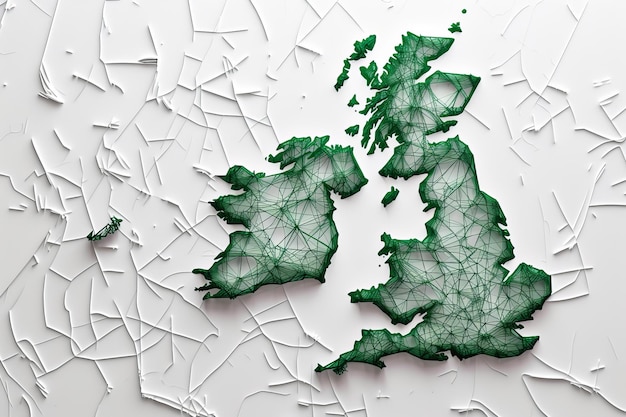 Mappa stilizzata delle isole britanniche disegno a maglia di rete cartografia moderna sfondo bianco frammentato copia