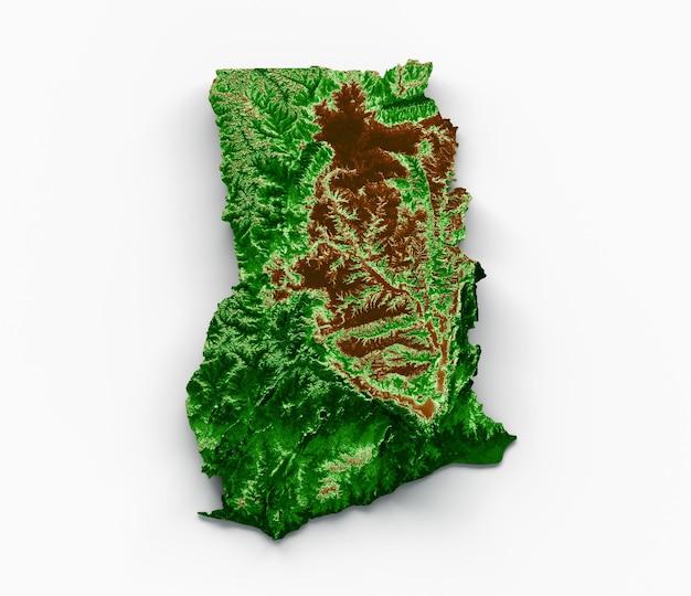 Mappa topografica del Ghana Mappa realistica 3d Illustrazione a colori 3d