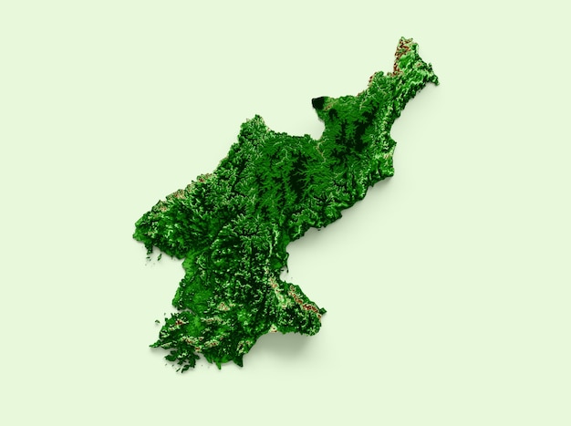 Mappa topografica della Corea del Nord mappa realistica 3d Illustrazione 3d a colori