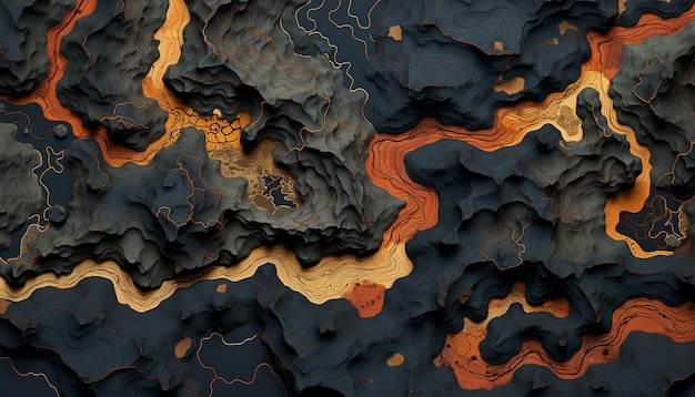 Mappa topografica di molti fiumi tortuosi come nastri lanciati sulla terra