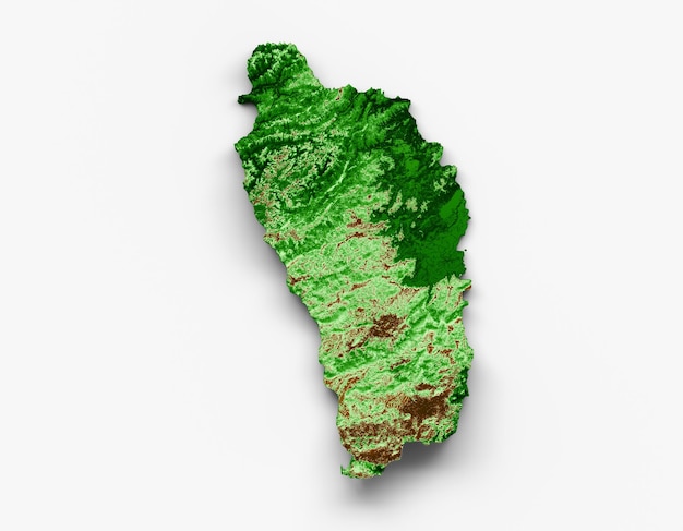 Mappa topografica Dominica Mappa realistica 3d Illustrazione a colori 3d