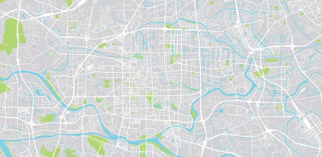 Mappa urbana vettoriale della città di Foshan in Cina