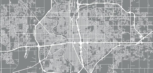 Mappa urbana vettoriale della città di wichita kansas stati uniti d'america