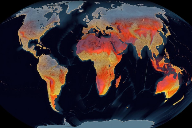 Mappa visualizzata o simulazione delle emissioni di anidride carbonica