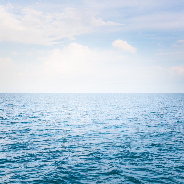 Mar blu con le onde e cielo blu limpido