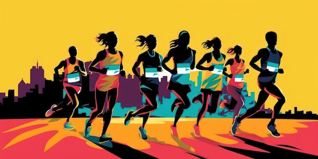 Maratona in esecuzione Illustrazione colorata Corri per il concetto di vita sana AI generativa