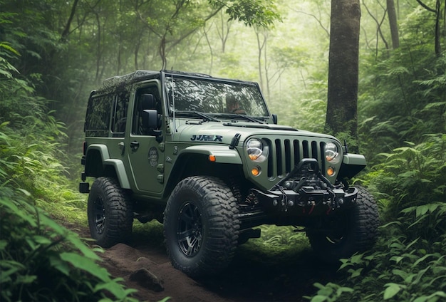 Marca di veicolo Jeep Wrangler nella giungla