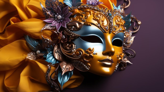 Mardi Gras colorato o maschera veneziana su sfondo giallo