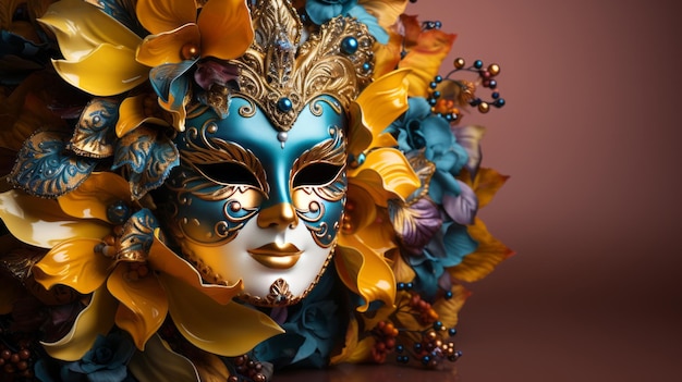 Mardi Gras colorato o maschera veneziana su sfondo giallo