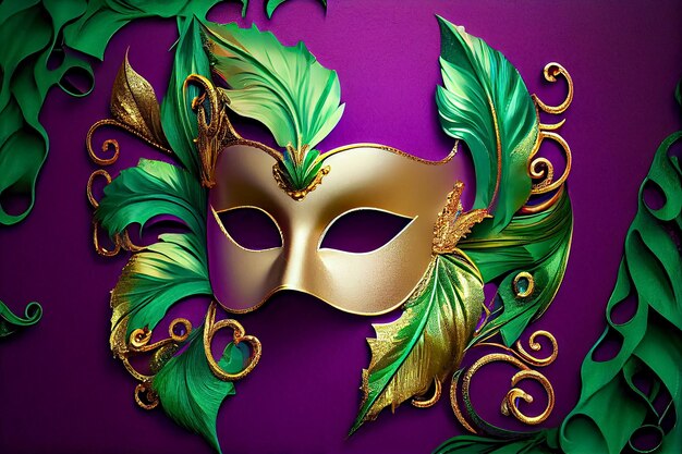 Mardi gras Holidays mardi gras masquarade ventaglio di maschera veneziana su sfondo viola generativo ai