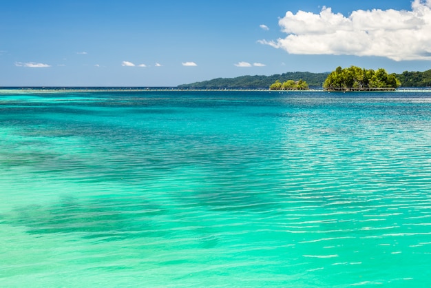 Mare blu alla luce del giorno, isole Togian in Sulawesi Indonesia