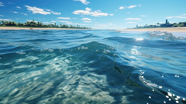 Mare blu con onde sullo sfondo L'acqua della piscina è in superficie In uno sfondo ther