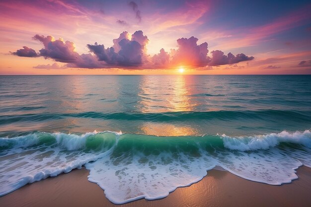 Mare calmo ispiratore con cielo al tramonto Meditazione oceano e cielo sullo sfondo Orizzonte colorato sopra l'acqua