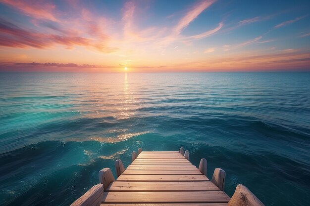 Mare calmo ispiratore con cielo al tramonto Meditazione oceano e cielo sullo sfondo Orizzonte colorato sopra l'acqua