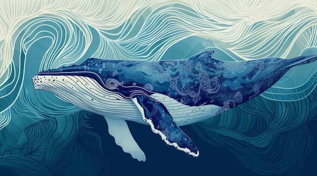 Mare e balena che nuotano sott'acqua opere d'arte per illustrazioni creative sfondo e poster