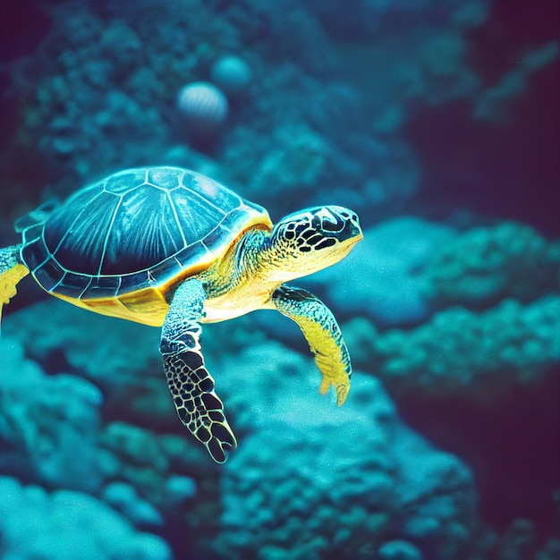 Mare profondo, tartaruga, pesce, granchio, celanto, gambero, nautilo con un'immagine perfetta