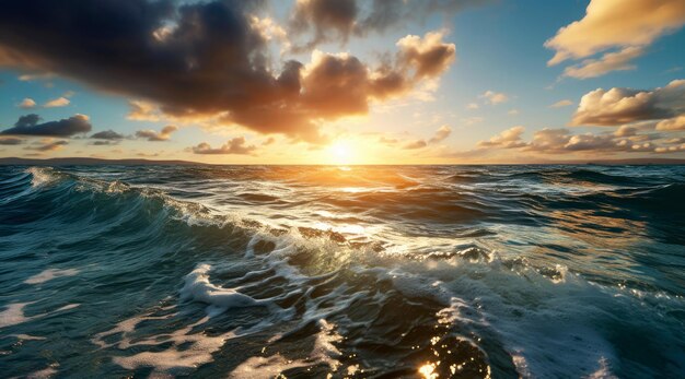 Mare splendente con riflessi del sole al momento dell'alba